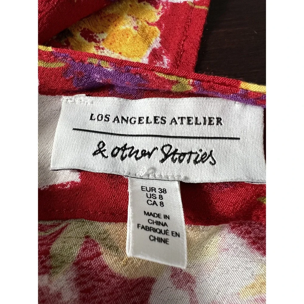 & Other Stories Floral‎ Mini Dress Sz US 8 Batwing Flowy Casual Beach Resort - Picture 3 of 10